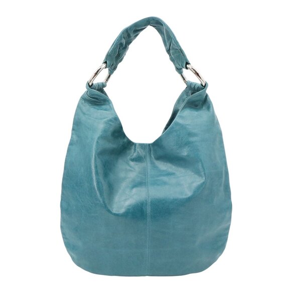 New HOBO International Teal Blue Silver Ring Shoulder Bag Handbag Purse - Picture 1 of 10